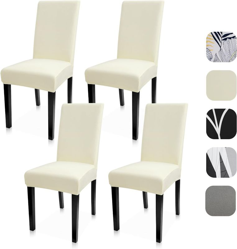 Photo 1 of Bloss Dining Chair Cover Set of 4, High Stretch Spandex Parsons Chair Slipcovers Washable Kitchen Chair Protector for Dining Room (Cream)
