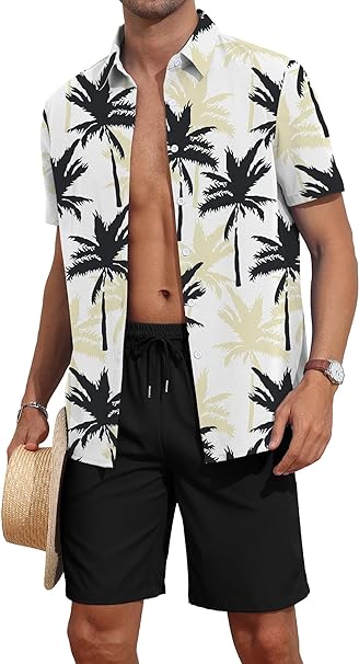 Photo 1 of Mens Large YTD Men's 2 Piece Outfits Tropical Print Short Sleeve Button Down Hawaiian Shirt and Beach Shorts Set
