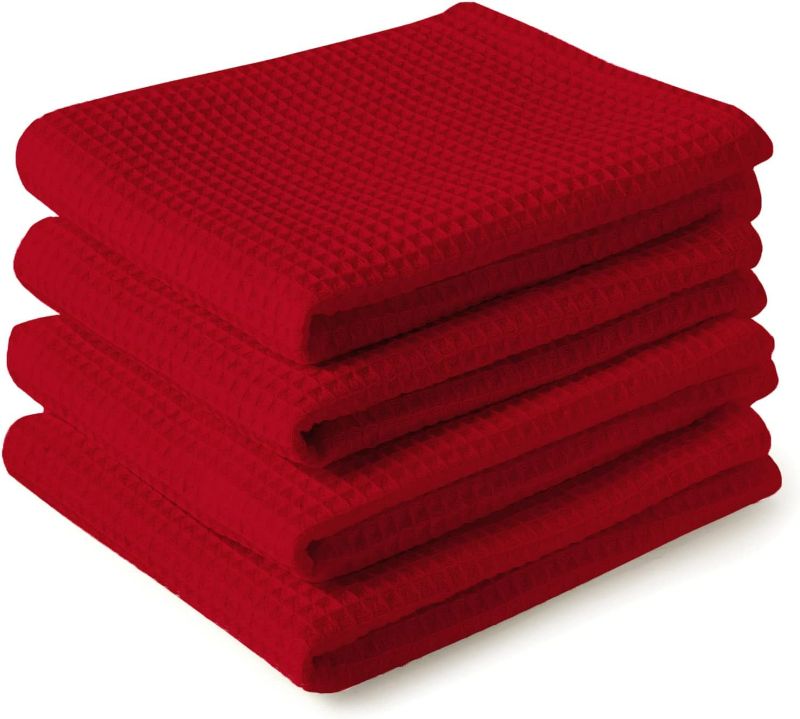 Photo 1 of Encasa Homes Anti-Odour Waffle Kitchen Dish Towels, 18 x 28 inch (4 Pc Set) Highly Absorbent, Tea Towels for Cleaning & Quick Drying, Eco-Friendly Cotton - Red
