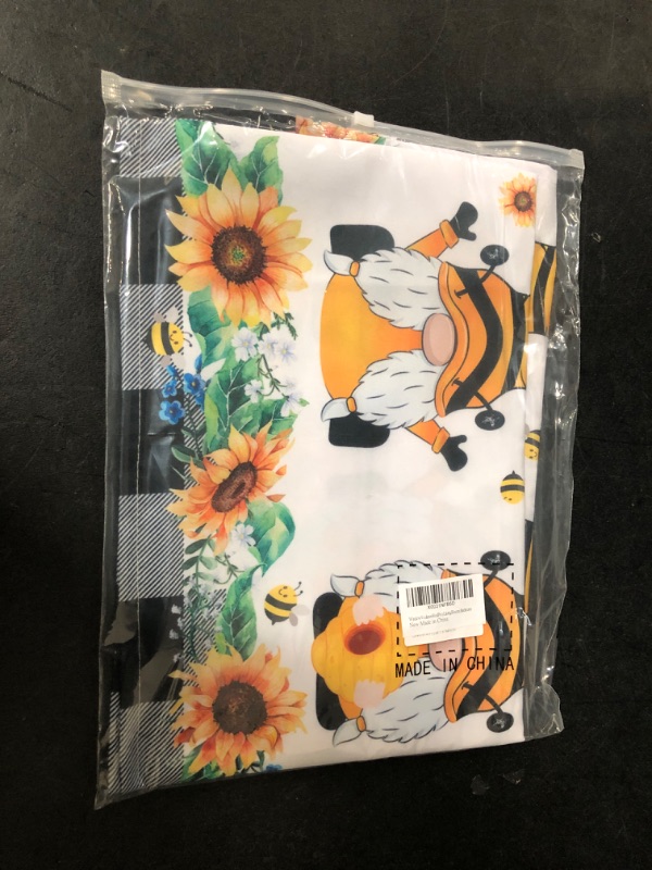 Photo 1 of Kitchen Table Runner, Farm Bee Gnome Honey Sunflower Black White Plaid Old Wooden Non-Slip Cotton Linen Dresser Scarves for Family Dinner Holiday Birthday Party Home Décor 13"x70"