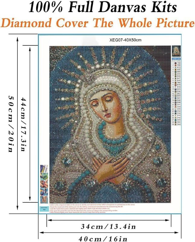 Photo 1 of XUERGUANG DIY 5D Diamond Art Painting Kits, Virgin Mary Diamond Art Kit Full Drill Round for Crafts Wall Decor (16X20in/40X50cm)?
