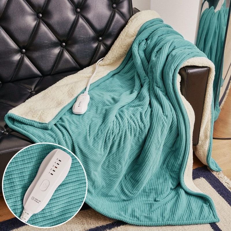 Photo 1 of Heated Blanket Heated Throw 50"x60",Electric Blanket with 3 Hours Timer Auto-Off & 5 Heating Levels,Heating Blanket with ETL Certified Machine Washable Heated Throw Blanket-Lake Green
