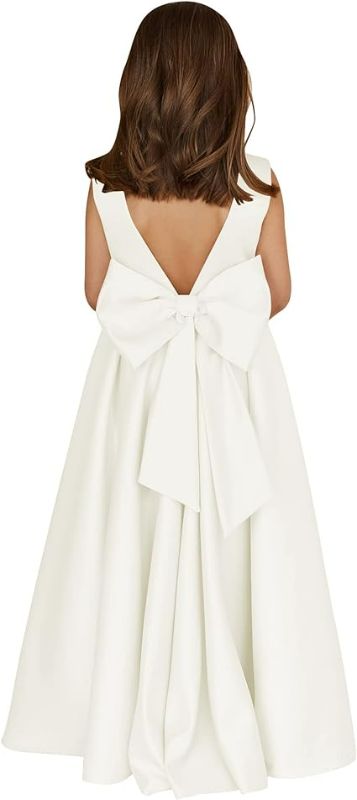Photo 1 of Kids Size 6 MCieloLuna Flower Girl Dresses for Wedding Bow-Knot Elegant Satin Princess First Communion Dresses
