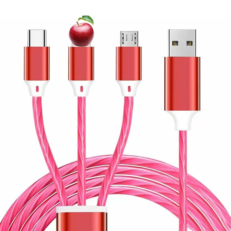 Photo 1 of 3 In 1  Charging Cable,Fast Charging Tangle-Free Light Up Charger Cord, Multi Led Charging Cable,Compatible with Most Smart Phones(4ft,Red)