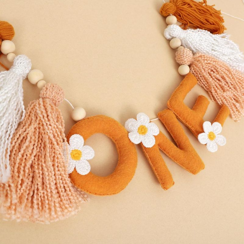 Photo 1 of Daisy 1st Birthday High Chair Banner - Felt Daisy 3D Letter ONE Tassel Garland, Daisy 1st Birthday Decoration for Girls, Groovy One Birthday Decor, Girl First Birthday Banner
