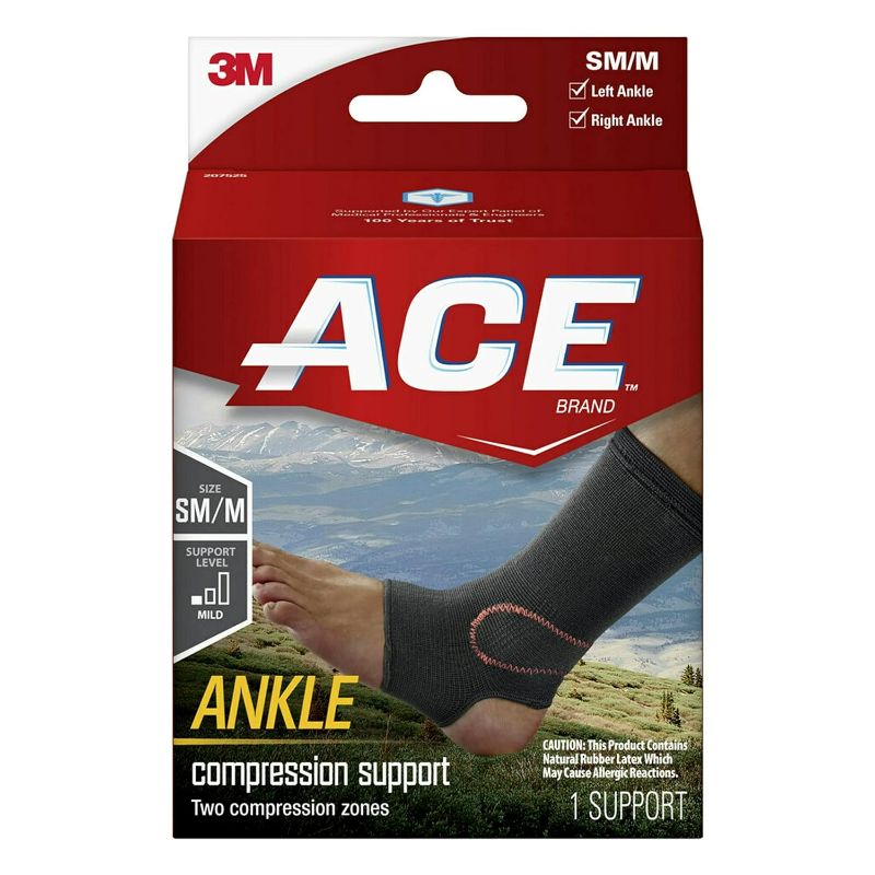 Photo 1 of ACE Brand Compression Ankle Support, Small/Medium, Black, 1/Pack
