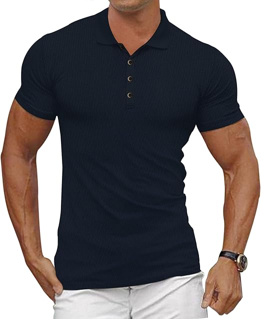 Photo 1 of Mens XL Mens Waffle Knit Polo Shirts Short Sleeve Slim Fit Golf Casual Tee Shirts
