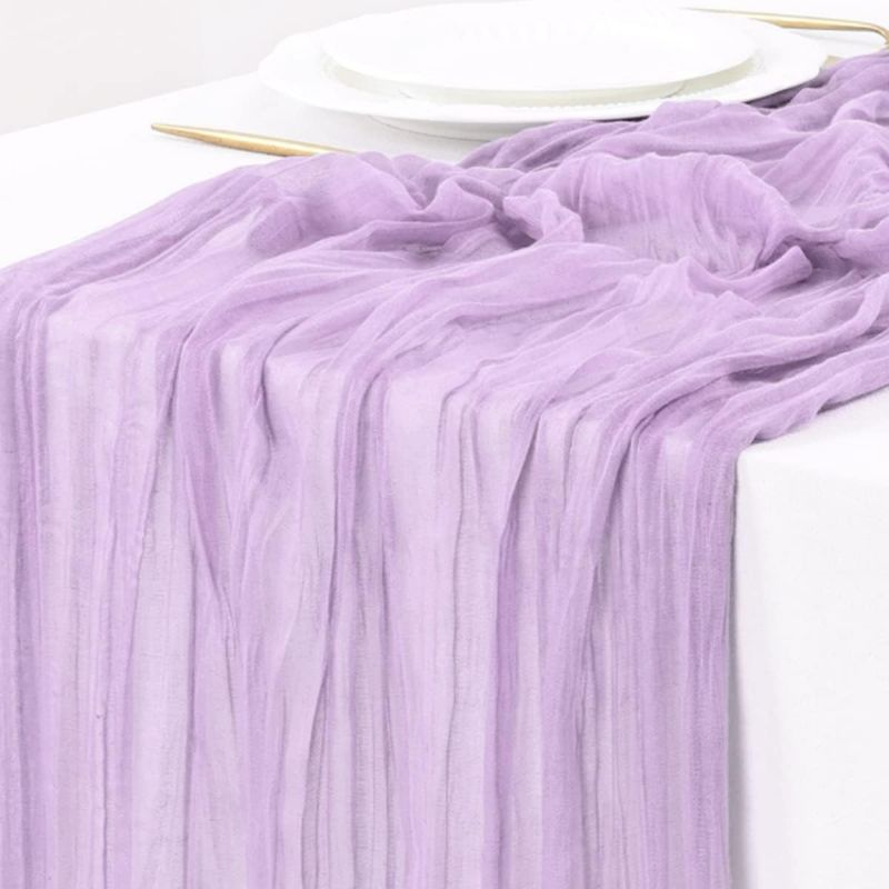 Photo 1 of Socomi Cheesecloth Table Runner 10ft Gauze Boho Rustic Lilac Purple Cheese Cloth Table Runner for Baby Shower Decoration Wedding Easter Summer Table Runner 10pcs Lilac
