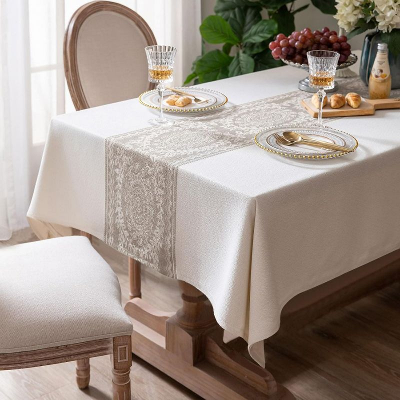 Photo 1 of Rectangle Tablecloth 60x120 inch Table Cloth Linen Wrinkle Free Tablecloths Kitchen Dining Table Cover Tables Farmhouse Holiday Camping
