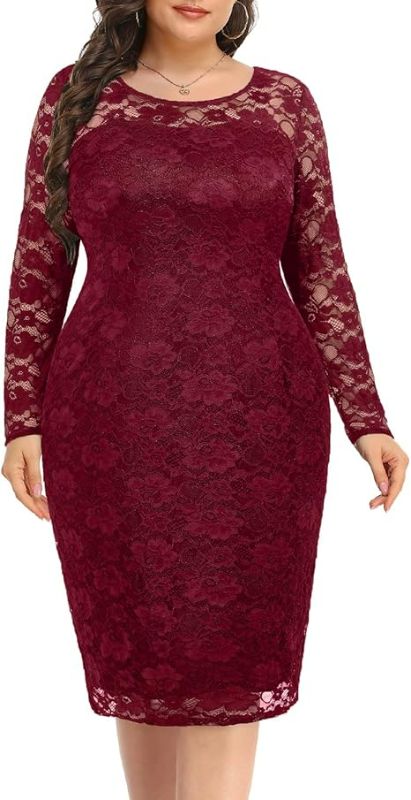 Photo 1 of Womens 18W Pinup Fashion Plus Size Dresses for Wedding Guest Long Sleeve Cocktail Formal Party Dress for Women Sexy
