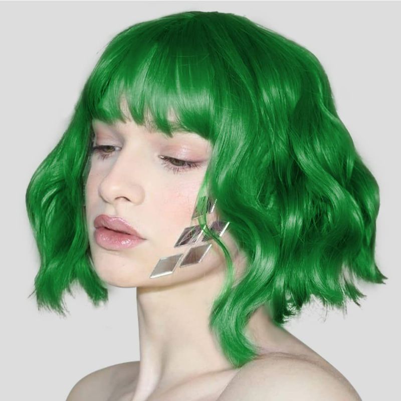 Photo 1 of LABEAUTÉ Green Wig Short Bob Wavy Wig with Air Bangs for Women, St.Patrick's Day Wig Heat Resistance Shoulder Length Curled Wigs for Daily Use, Cosplay and Theme Parties- 14inch, Mint Green
