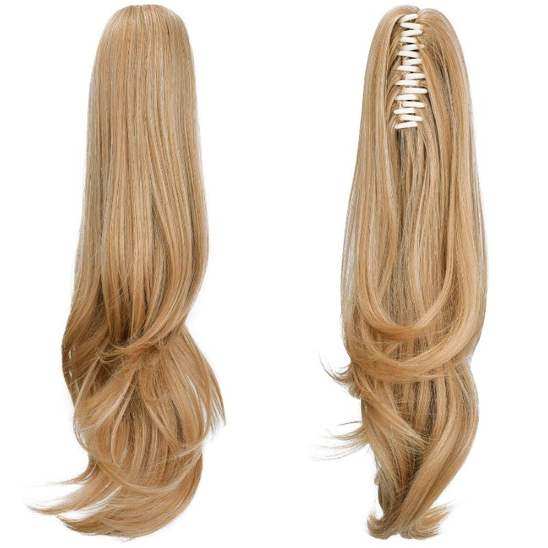 Photo 1 of Ponytail Extension,Hair Extension Ponytail 20" Long Claw Hair Extension Synthetic Wavy Straight Hairpieces Ponytail Clip in Ponytail Wig Daily Fluffy Pony Tail for Women(Blonde)
