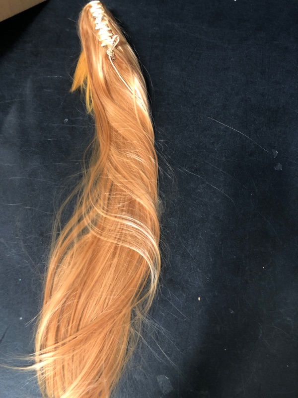 Photo 3 of Ponytail Extension,Hair Extension Ponytail 20" Long Claw Hair Extension Synthetic Wavy Straight Hairpieces Ponytail Clip in Ponytail Wig Daily Fluffy Pony Tail for Women(Blonde)
