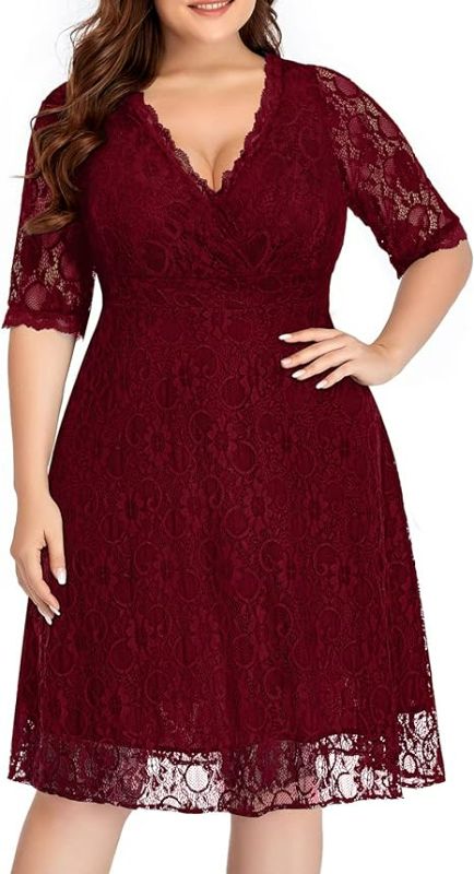 Photo 1 of Womens  24W Plus Women's Plus Size Wedding Guest Cocktail Party Semi Formal Lace Wrap V Neck Knee Length Dress
