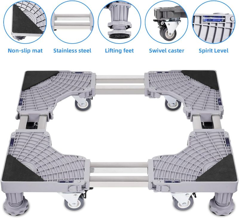 Photo 1 of Heavy Duty Fridge Stand Mobile Base , Washing Machine Stand with 8 Locking Wheels and 4 Strong Feet 20"-27", Adjustable Furniture Dolly for Washer, Refrigerator and Dryer
