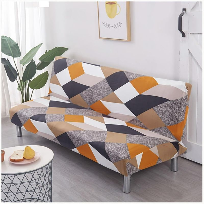 Photo 1 of Armless Sofa Cover Futon Slipcover Microfiber Double 3 seater Sofa Bed Cover Folding Printed Futon Furniture Protector without Armrests (Color : #26, Size : 160-185cm/63-72.8inch)
