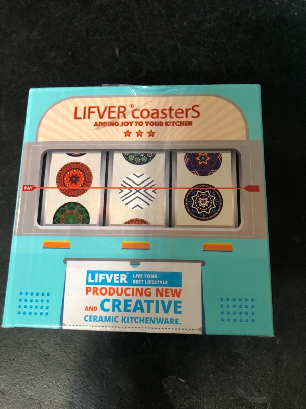 Photo 2 of LIFVER Coasters for Coffee Table, Coasters for Drinks Absorbent, Drink Coasters, Housewarming Gift, Home Decor, Set of 6, Farmhouse Coaster Set with Holder, 4 Inches, Sandstone Style
