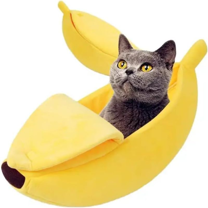 Photo 1 of · Petgrow · Cute Banana Cat Bed House Extra Large Size, Christmas Soft Cat Cuddle Bed, Lovely Pet Supplies for Cats Kittens Rabbit Small Dogs, Yellow
