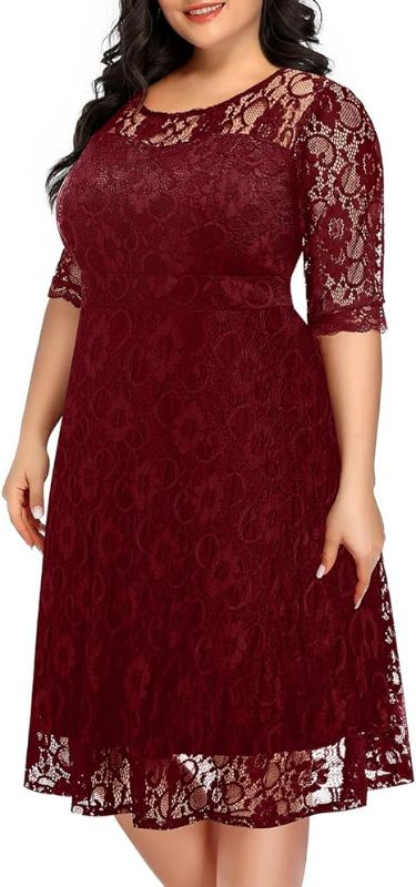 Photo 1 of Womens Plus Size 18W Women's Plus Size Wedding Guest Bridal Shower Semi Formal Cocktail Party Lace V Neck Midi Dress
