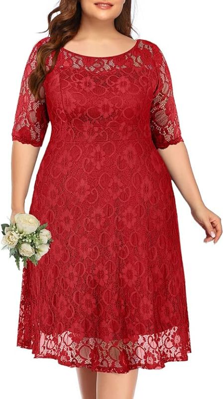 Photo 1 of Womens 18W Plus Women's Plus Size Wedding Guest Bridal Shower Semi Formal Cocktail Party Lace V Neck Midi Dress
