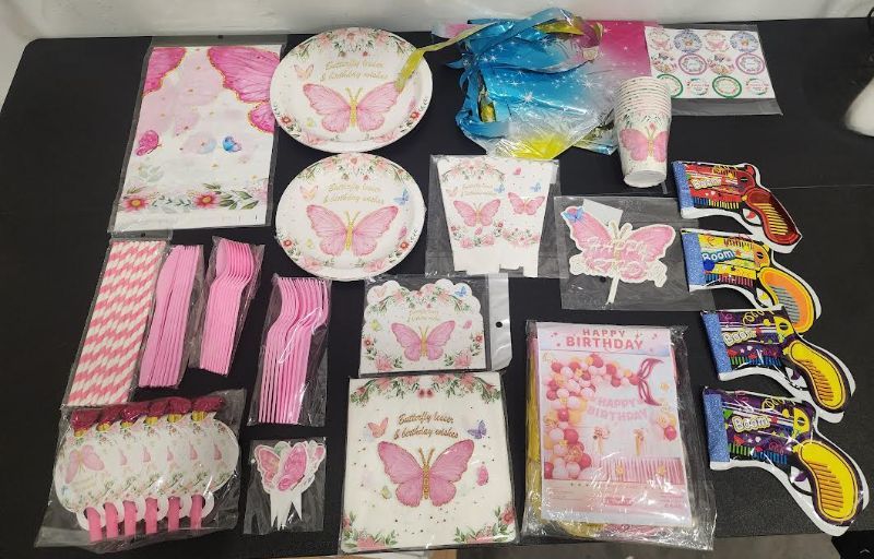 Photo 2 of Kids Party Hawaiian Luau Party Decorations, 228PCS Butterfly Party Supplies Tableware Set for Girls Serves 10