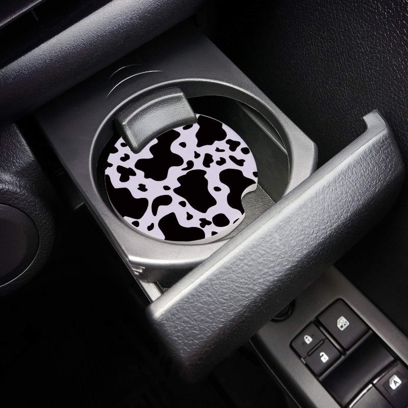 Photo 2 of 6 Pack Cow Cupholder Car Coasters 2.56", Absorbent Ceramic Stone Coasters Style Up Your Daily Adventures 