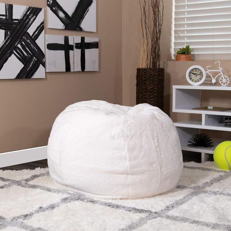 Photo 1 of BizChair Small White Furry Bean Bag Chair for Kids and Teens
