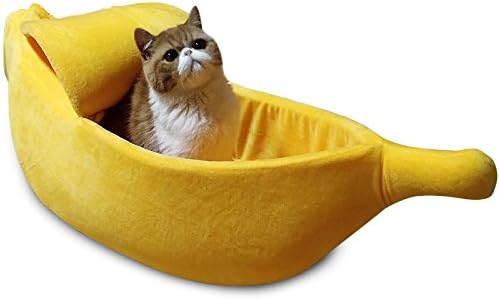 Photo 1 of · Petgrow · Cute Banana Cat Bed House Extra Large Size, Christmas Soft Cat Cuddle Bed, Lovely Pet Supplies for Cats Kittens Rabbit Small Dogs, Yellow
