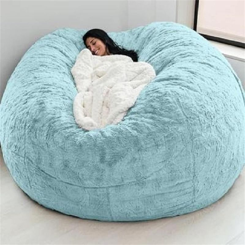 Photo 1 of Giant Fur Bean Bag Chair Cover for Kids Adults, (No Filler) Living Room Furniture Big Round Soft Fluffy Faux Fur Beanbag Lazy Sofa Bed Cover (Sky Blue, 5FT)
