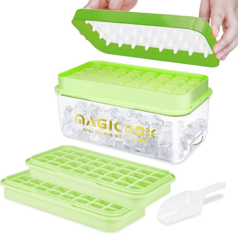 Photo 1 of Ice Cube Tray, Food-Grade Ice Cube Moulds with Lid, Release All Ice Cubes in One Second, BPA-Free, 64 Ice Cube Tray
