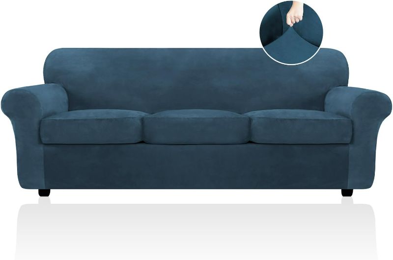 Photo 1 of FestiCorp Velvet Sofa Cover Sofa Slipcovers for Sofas with 3 Cushions, Stretch 4 Piece Couch Cover, Thick Furniture Covers for Dogs Pets, Sofa, Deep Teal
