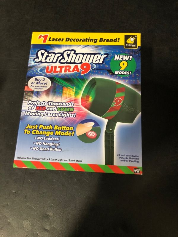 Photo 2 of STAR SHOWER ULTRA 9 OUTDOOR LASER HOLIDAY PROJECTOR WITH REMOTE, 2 PACK, AS-SEEN-ON-TV, NEW 2023 MODEL W/ 9 UNIQUE PATTERNS, SHOWERS HOME W/THOUSANDS OF LIGHTS, 3 COLOR COMBINATIONS, UP TO 3200 SQ FT
