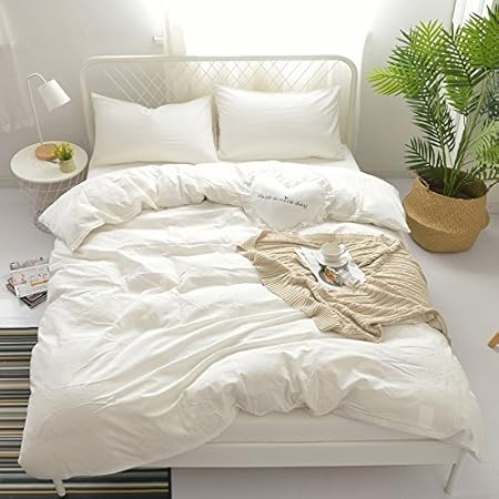 Photo 1 of Queen - 100% Washed Cotton Duvet Cover Bedding Set, Healthy,Luxurious, Comfortable, Breathable, Soft and Extremely Durable, Queen, Off White
