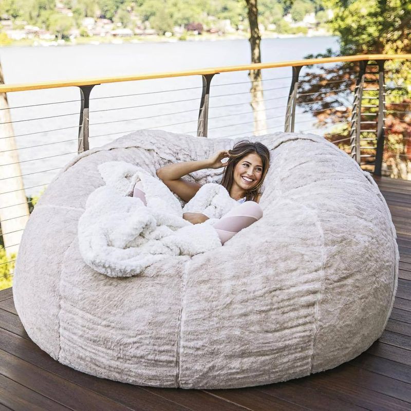 Photo 1 of Oversized Bean Bag Chair Cover for Adults,Living Room Furniture Soft Washable Microfiber Kids Bean Bag Chair Cover,Lazy Sofa Bed Cover PV Velvet Bean Bag Cover (Cover only) (White, 7FT 180 * 90cm)
