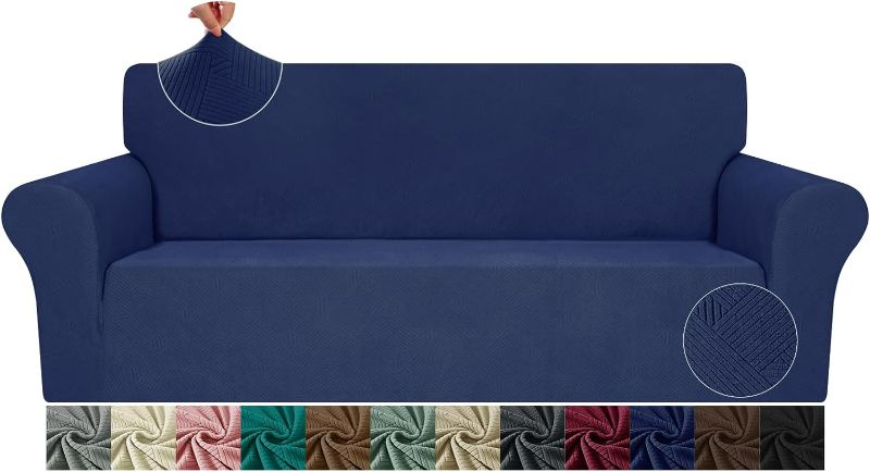 Photo 1 of JIVINER 2024 Newest Sofa Slipcover, Stretch 1 Piece Couch Covers for 3 Cushion Couch Jacquard Washable Sofa Covers with Elastic Bottom Anti Slip Pet Friendly 3 Seater Slipcovers (Sofa, Navy Blue)
