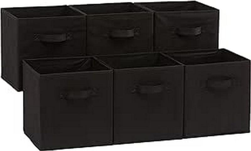 Photo 1 of Amazon Basics Collapsible Fabric Storage Cubes Organizer with Handles, 10.5"x10.5"x11", Black - Pack of 6
