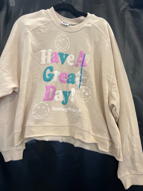 Photo 2 of Large Women's Great Day SmileyWorld Graphic Sweatshirt - Beige
