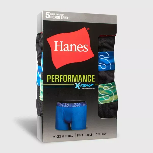 Photo 1 of Medium Hanes Boys' 5pk X-Temp Boxer Briefs - Black
