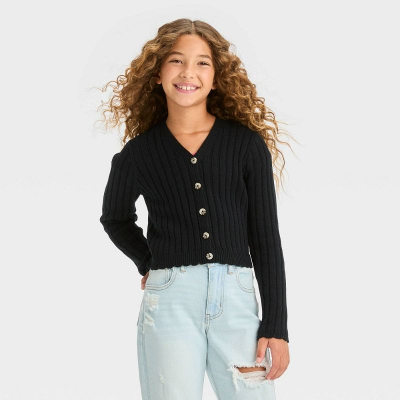 Photo 1 of Girls' Ribbed Cardigan - Art Class™ Black L (10-12)
