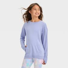 Photo 1 of Girls' Cozy Lightweight Fleece Crewneck Sweatshirt Light Purple XS (4/5)