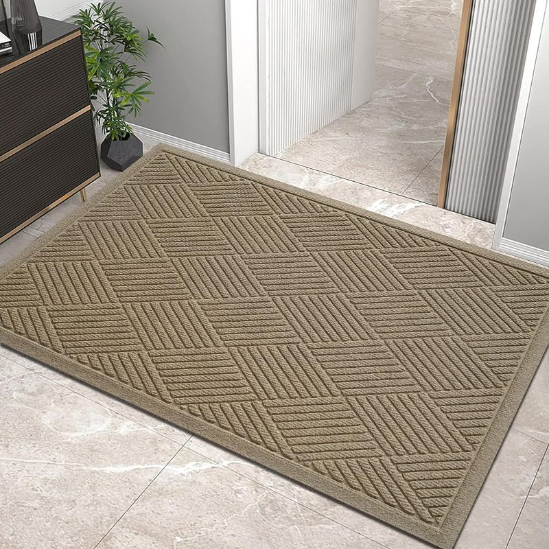 Photo 1 of Sturdy Front Door Mat, Absorbent Muddy Dirt Resist Welcome Door Mats Outdoor Indoor, Stain and Fade Resistant, Non-Slip Rubber Backing Low Profile Doormat for Entryway, 36×24, Beige
