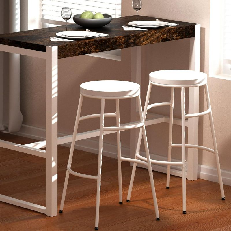 Photo 1 of Bar Stools, Set of 2 Bar Chairs,Round PU Upholstered Breakfast Stools,Kitchen Counter Height Bar Stools with Footrest, for Dining Room, Kitchen, White
