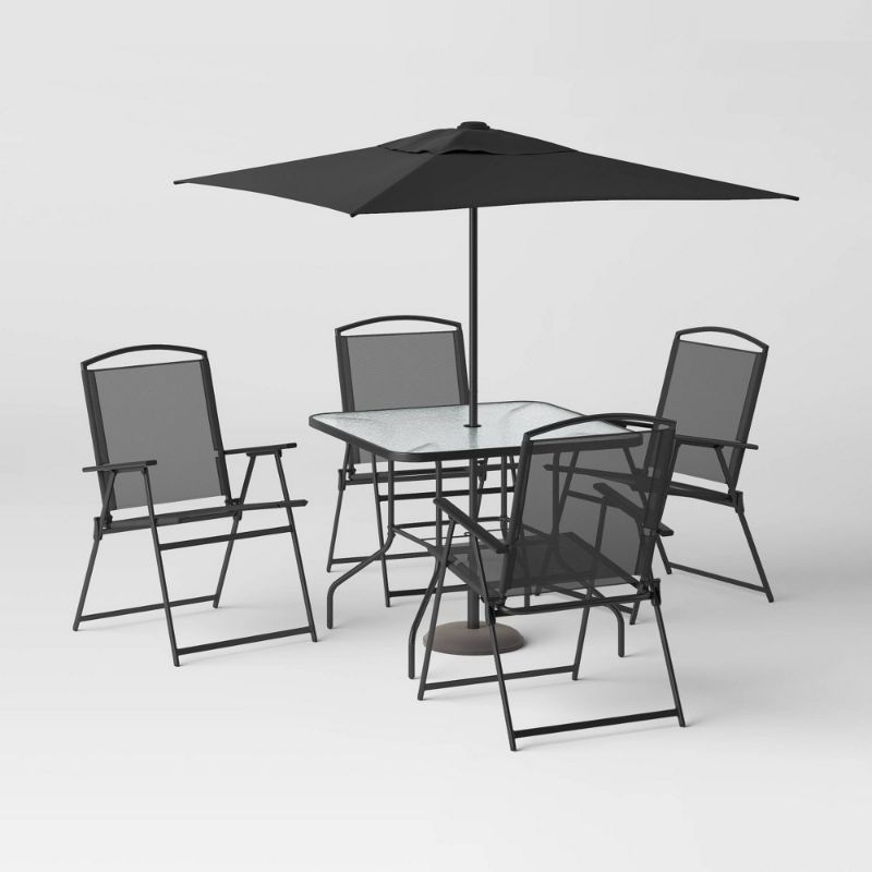 Photo 1 of 6pc Patio Dining Set with Umbrella, Outdoor Furniture Set - Room Essentials™
