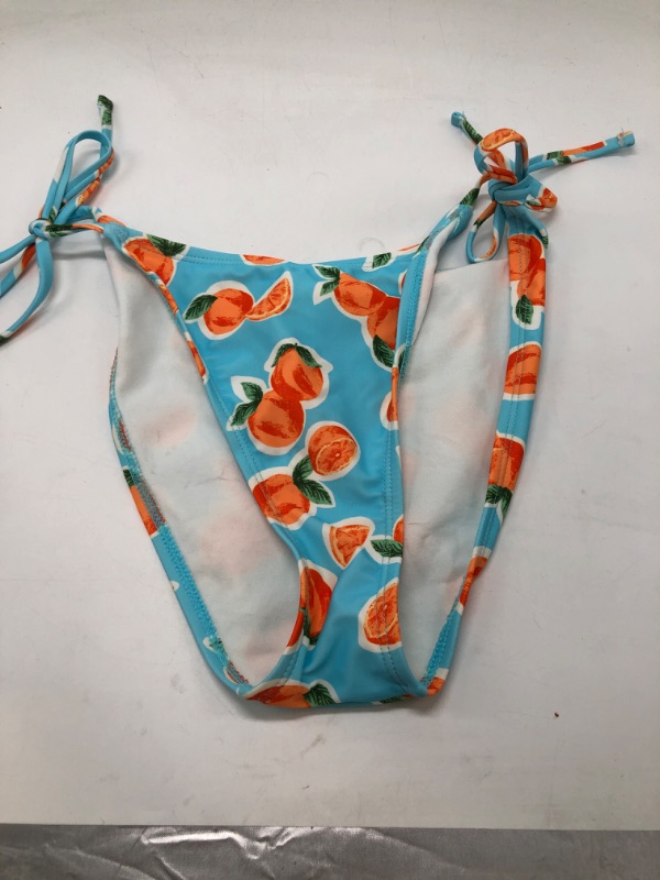 Photo 2 of Size Small Women's Orange Print Side-Tie Scoop Front Bikini Bottom - Wild Fable™ Blue S: Multicolor Cheeky Swimwear, Low Rise, High Leg, Adjustable Strap
