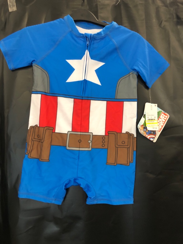 Photo 2 of Toddler Boys' Marvel Captain America One Piece Rash Guard - Blue 5T
