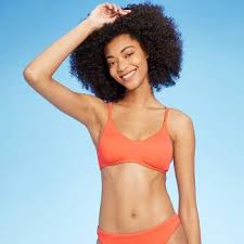 Photo 1 of m Women's V-Neck Scoop Bralette Bikini Top - Shade & Shore Orange M