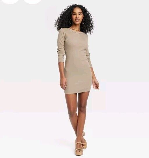 Photo 1 of Women's Long Sleeve Mini Rib-Knit Bodycon Dress - Universal Thread Brown Size M
