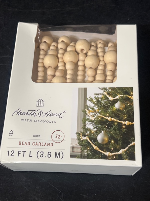 Photo 2 of 12' Decorative Wooden Bead Christmas Tree Garland - Hearth & Hand™ with Magnolia
