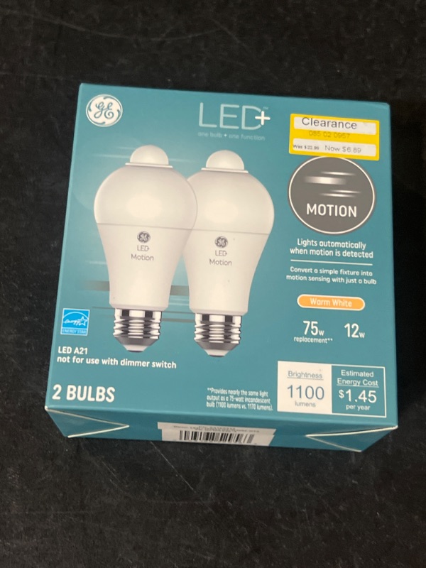 Photo 2 of GE LED+ Motion LED Light Bulb Warm White 75 Watt A21 Bulbs Medium Base 2pk
