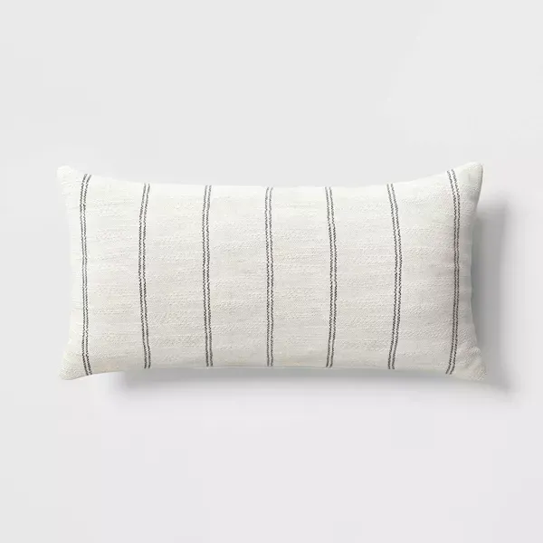 Photo 1 of 10"x20" Small Stripes Rectangular Outdoor Lumbar Pillow Chalk White - Threshold™
